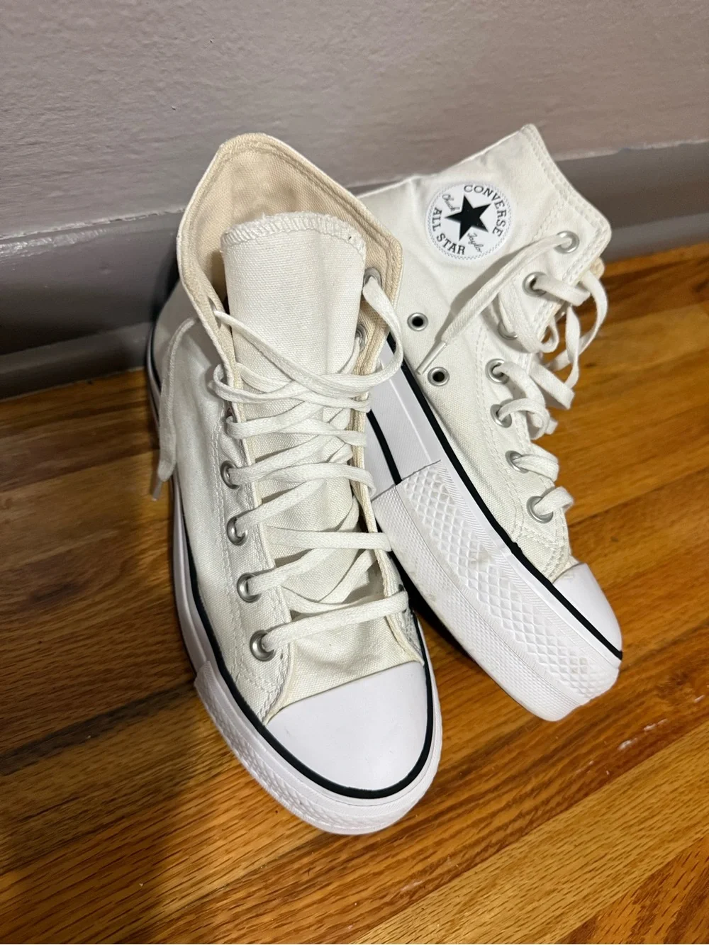 Converse High Top Canvas Sneakers - Cream/White with Black Trim